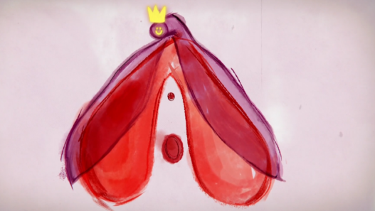 Illustration stylisée du clitoris et de la vulve, mettant en évidence le gland du clitoris de manière symbolique, dans un objectif pédagogique et éducatif.