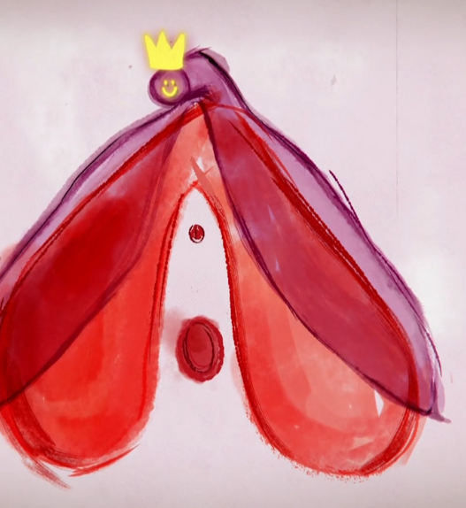 Illustration stylisée du clitoris et de la vulve, mettant en évidence le gland du clitoris de manière symbolique, dans un objectif pédagogique et éducatif.