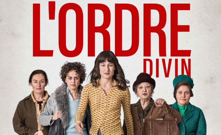 Affiche officielle de « L’Ordre divin » (2017) représentant cinq femmes suisses déterminées, incarnant l’émancipation féminine et le combat pour le suffrage féminin en Suisse.