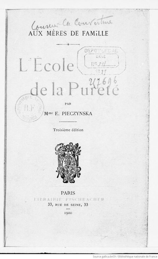 Page de titre de L’École de la pureté d’Emma Pieczynska, troisième édition, publiée à Paris en 1900.