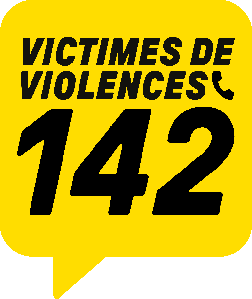 Logo jaune et noir du numéro 142, aide aux victimes de violences en Suisse.