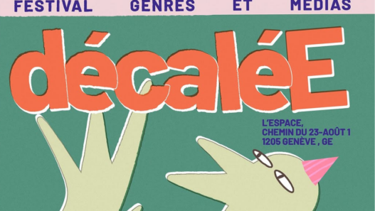 Affiche du festival décaléE 2026, consacré aux genres et aux médias, avec le titre de l’événement et le lieu L’ESPACE à Genève.