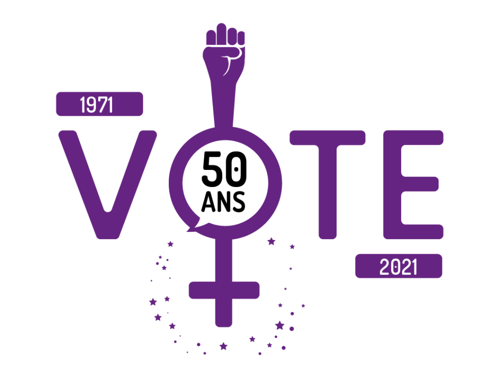 Illustration “Vote 50 ans” célébrant les 50 ans du droit de vote des femmes en Suisse entre 1971 et 2021.