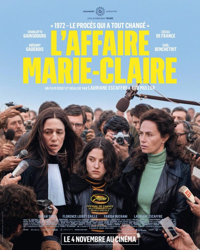 Affiche officielle du film L’Affaire Marie-Claire avec Charlotte Gainsbourg, Saül Benchetrit et Cécile de France, sortie le 4 novembre 2026.